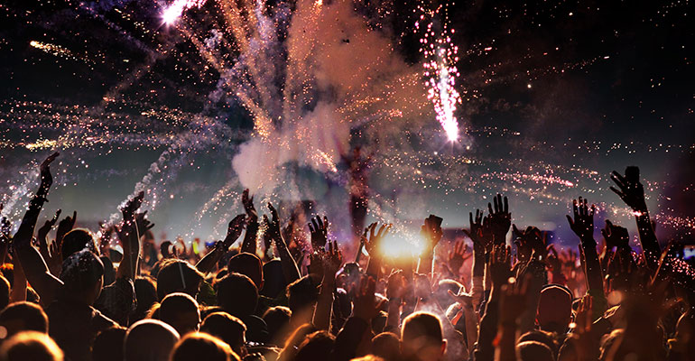 Austrian festival- Fireworks over a large crowd